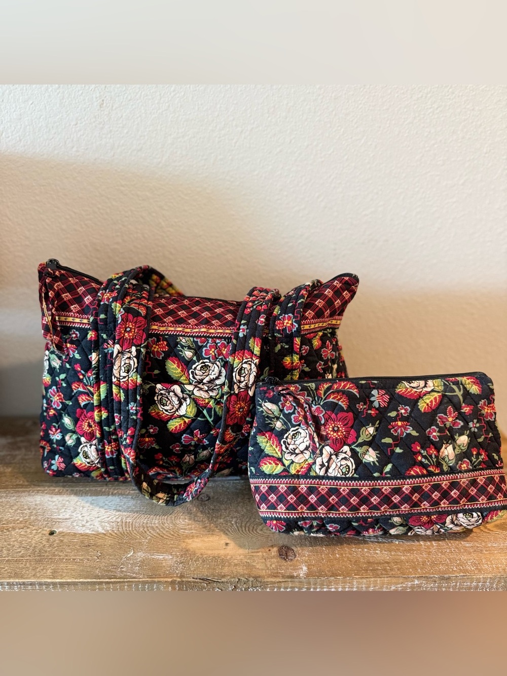 Vintage Vera Bradley Retired Elizabeth Pattern Tote & Makeup Bag Set